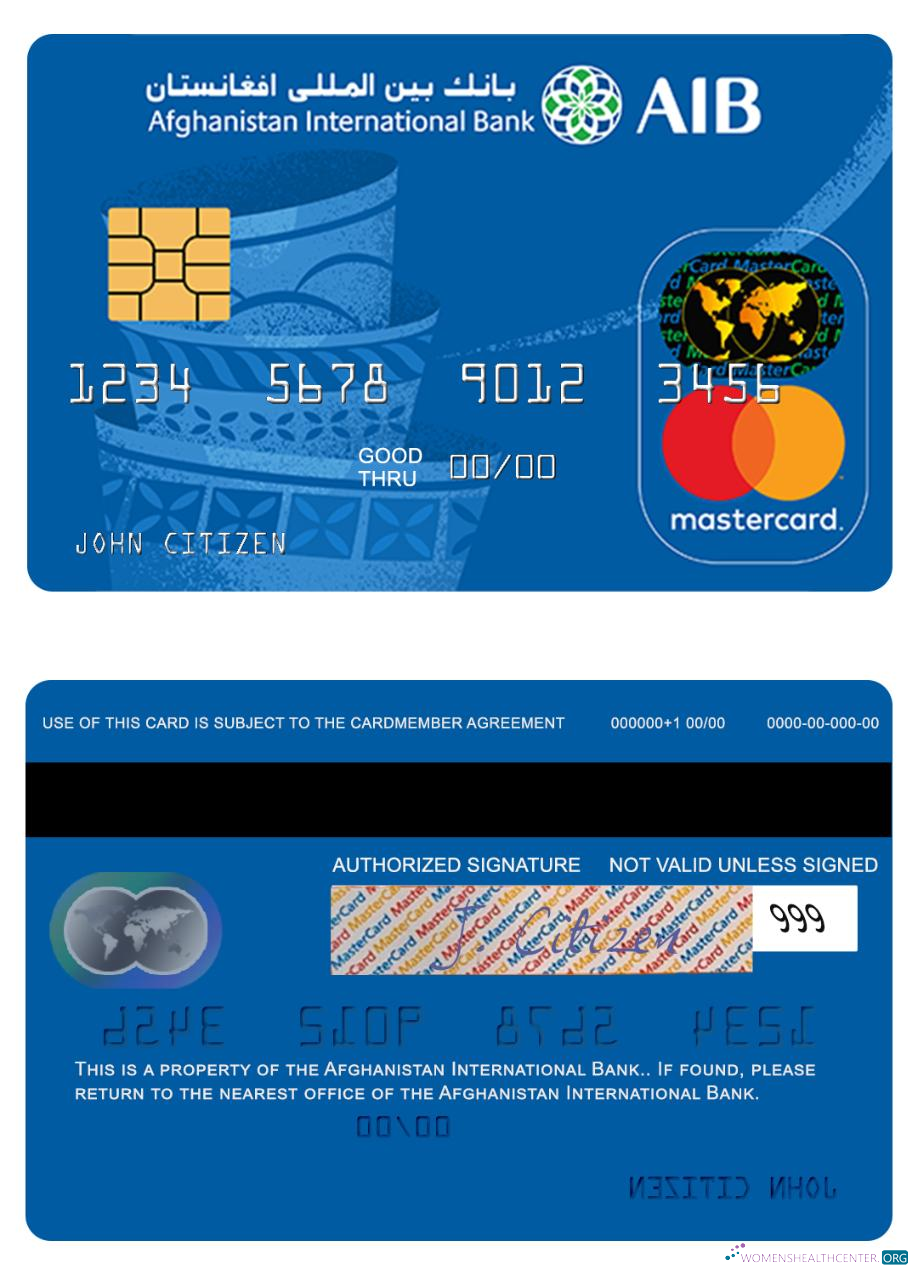 Download Afghanistan International Bank prepaid mastercard Photoshop template